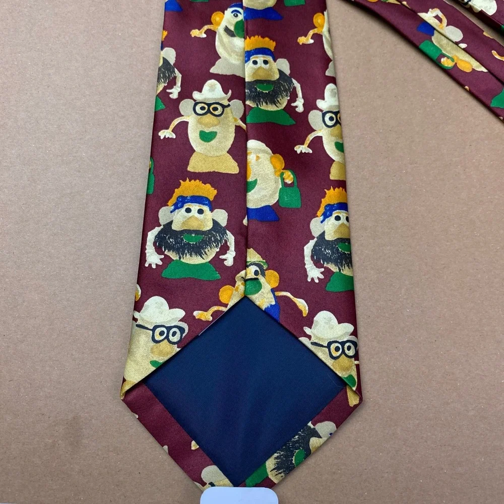 VTG Rene Chagal Mr Potato Head Novelty Tie Mens OS Burgundy 90s Toycore Handmade